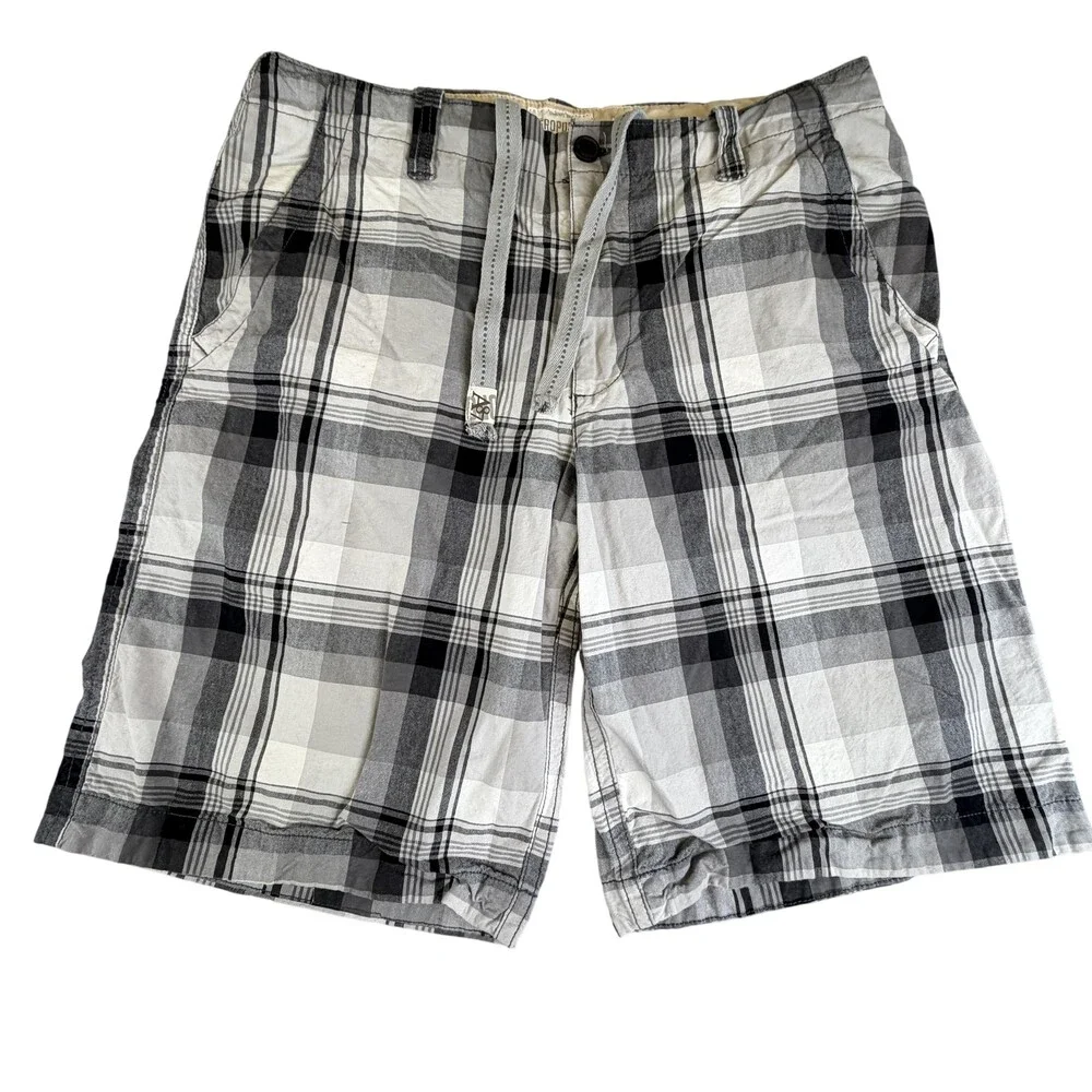 Aeropostale Shorts Mens 36 Gray Plaid Flat Front Drawstring 11 Inseam Chino